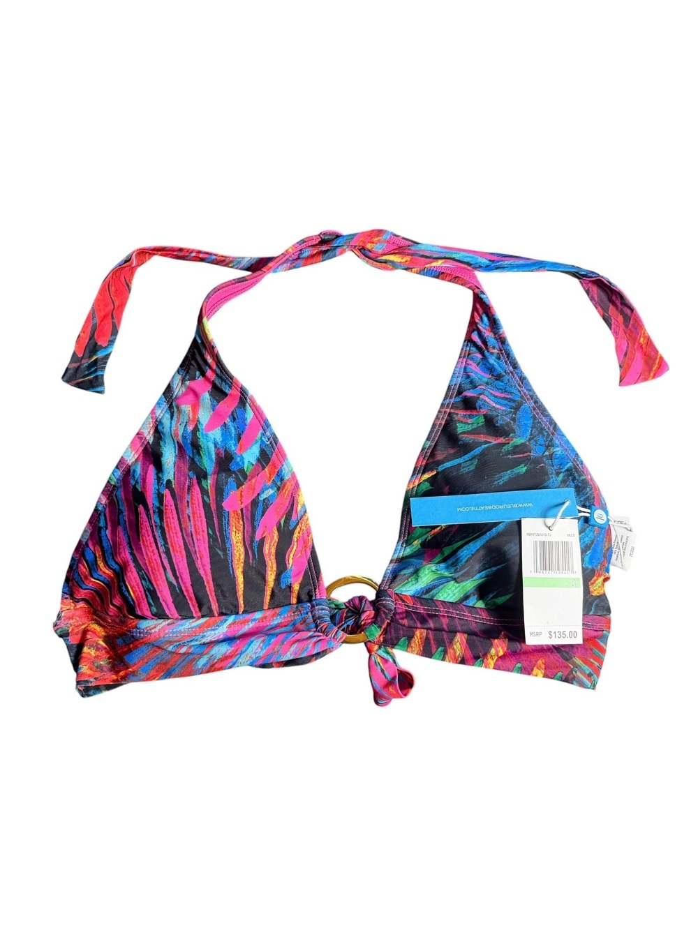 BLEU ROD BEATTIE Wild Thing printed banded halter bikini swim top multicolor NWT